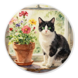 Katzen- und Blumen-Thema Keramikknauf