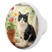 Katzen- und Blumen-Thema Keramikknauf (Rechts)