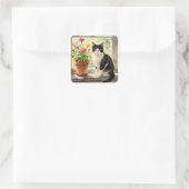 Katzen- und Blumen-Thema Quadratischer Aufkleber (Tasche)