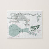 Katzen und Boho-Blume Zeichnete Personalisiert Puzzle (Horizontal)