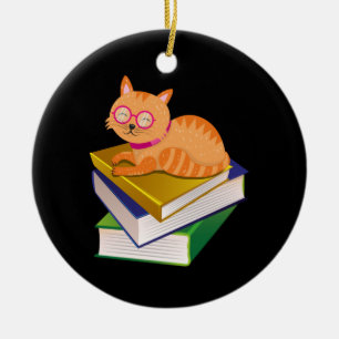Katzen und Bücher Keramik Ornament