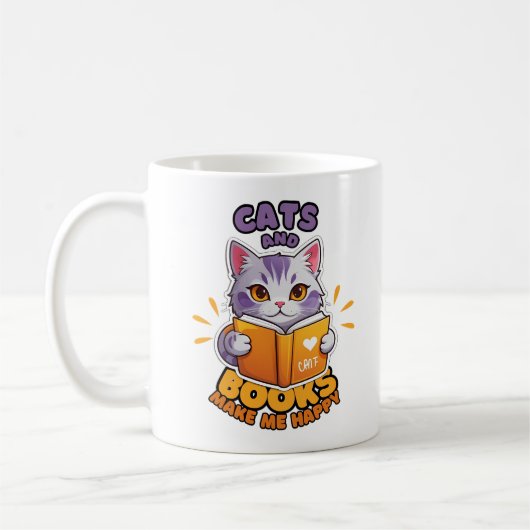 Katzen und Bücher machen mich glücklich Kaffeetasse (Links)