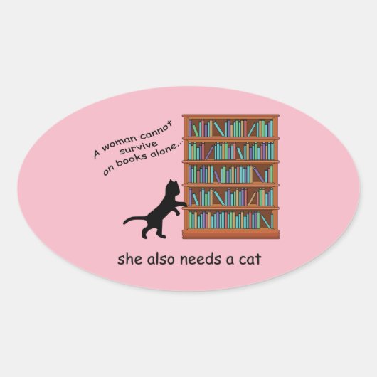 Katzen und Bücher Ovaler Aufkleber (Vorderseite)