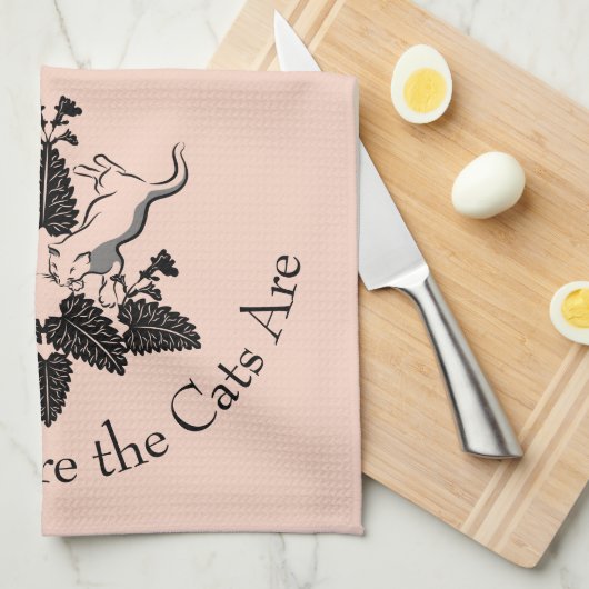 Katzen und Catnip-Silhouette Küchentuch (Viertel Falte)