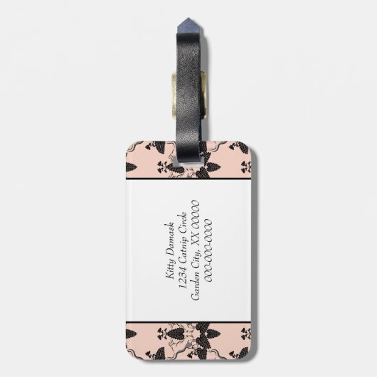 Katzen und Damasken-Muster Gepäckanhänger (Rückseite vertikal)