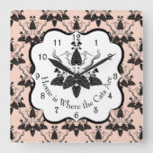 Katzen und Damasken-Muster Quadratische Wanduhr (Vorderseite)