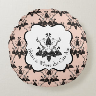 Katzen und Damasken-Muster Rundes Kissen