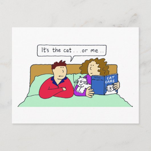 Katzen und ein Paar in Bed Relationation Spaß Postkarte (Vorderseite)