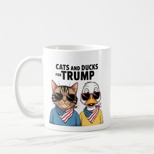 Katzen und Enten für Trump-Präsident, Trump Kaffeetasse (Links)