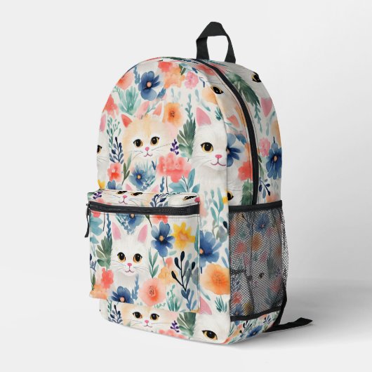Katzen und farbige Blume nahtlos Bedruckter Rucksack (Rückseitige Ecke Rechts)