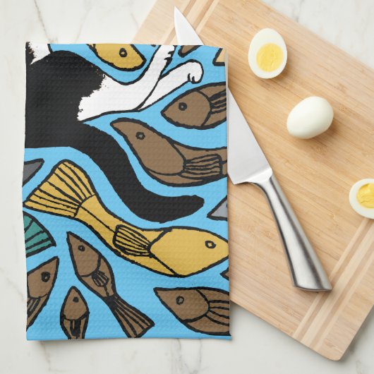 Katzen und Fische Begrüßung Teetuch ungewöhnlich Geschirrtuch (Viertel Falte)