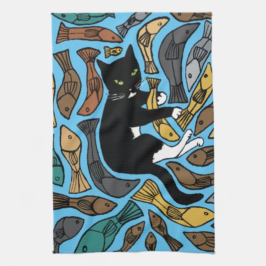 Katzen und Fische Begrüßung Teetuch ungewöhnlich Geschirrtuch (Vertikal)