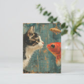 Katzen und Fische Postkarte (Stehend Vorderseite)