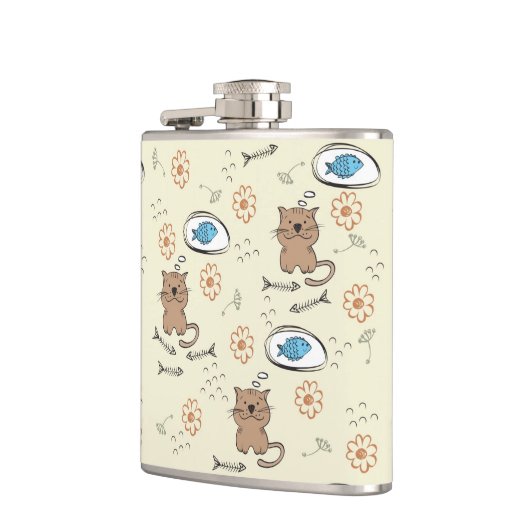 Katzen- und Fischmuster Flachmann (Links)