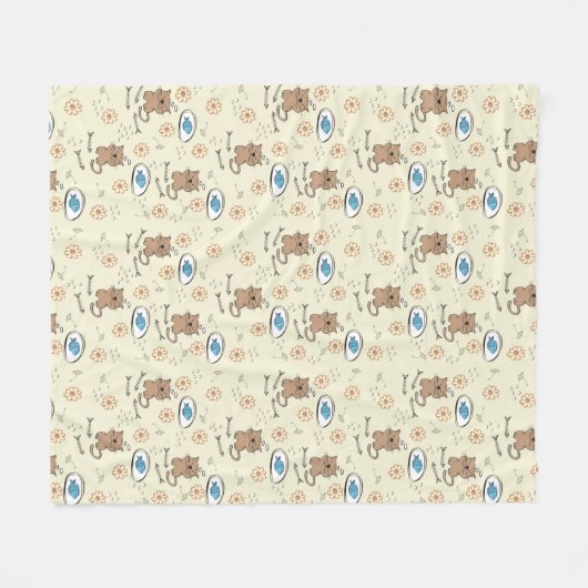 Katzen- und Fischmuster Fleecedecke (Vorderseite (Horizontal))