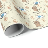 Katzen- und Fischmuster Geschenkpapier (Rolleneckpunkt)