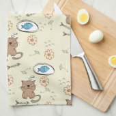Katzen- und Fischmuster Geschirrtuch (Viertel Falte)
