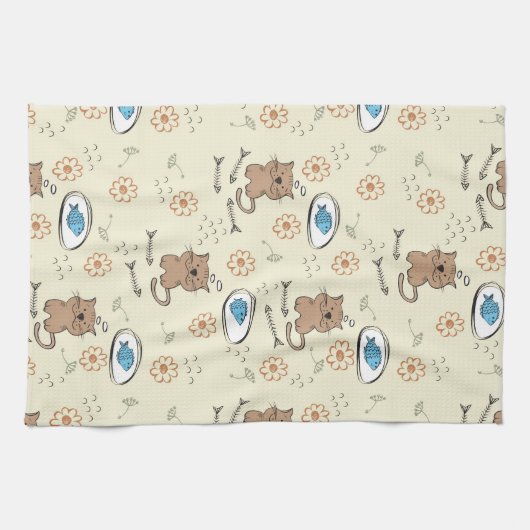 Katzen- und Fischmuster Geschirrtuch (Horizontal)