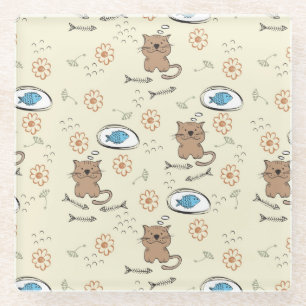 Katzen- und Fischmuster Glasuntersetzer