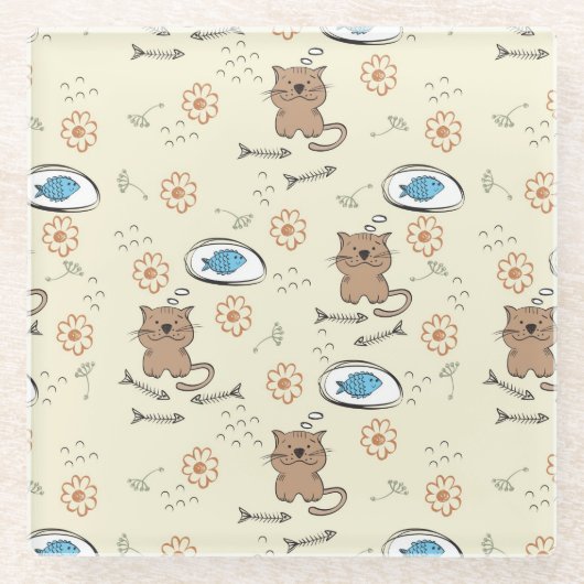 Katzen- und Fischmuster Glasuntersetzer (Vorderseite)