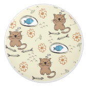 Katzen- und Fischmuster Keramikknauf (Vorderseite)