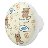 Katzen- und Fischmuster Keramikknauf (Rechts)