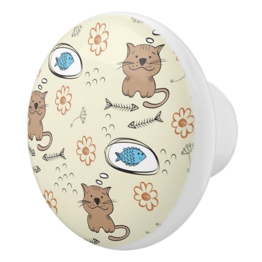 Katzen- und Fischmuster Keramikknauf (Rechts)