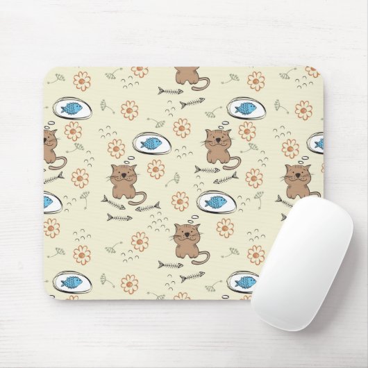 Katzen- und Fischmuster Mousepad (Mit Mouse)