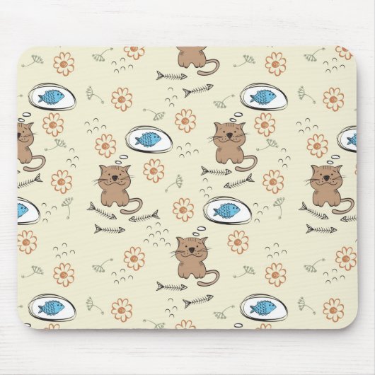 Katzen- und Fischmuster Mousepad (Vorne)