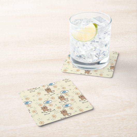 Katzen- und Fischmuster Rechteckiger Pappuntersetzer (Vor Ort)