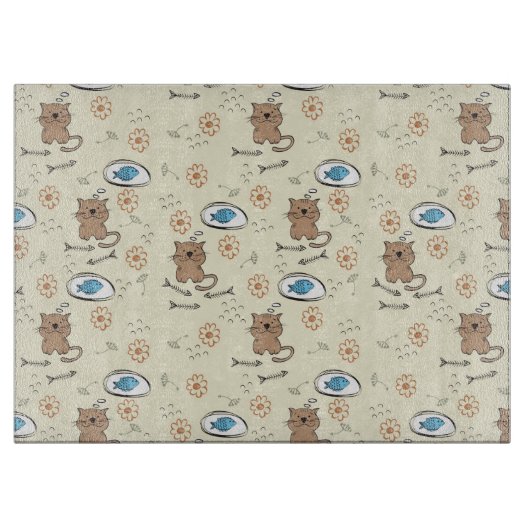 Katzen- und Fischmuster Schneidebrett (Vorderseite)