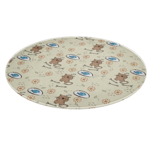 Katzen- und Fischmuster Schneidebrett (Ecke)