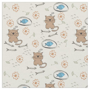 Katzen- und Fischmuster Stoff