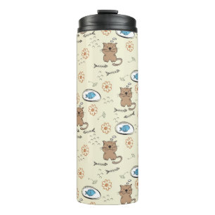 Katzen- und Fischmuster Thermosbecher