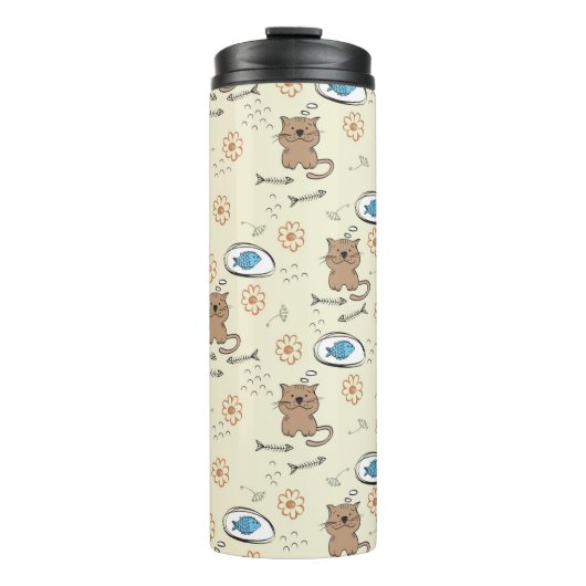 Katzen- und Fischmuster Thermosbecher (Vorderseite)