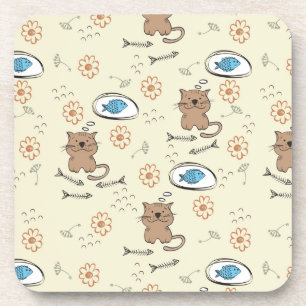 Katzen- und Fischmuster Untersetzer