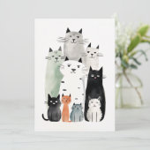 Katzen und Freunde Wasserfarbe Gouache Illustratio Einladung (Stehend Vorderseite)