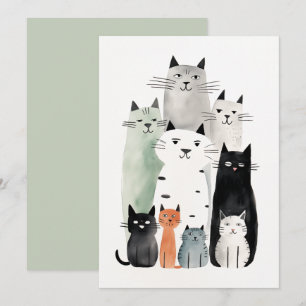Katzen und Freunde Wasserfarbe Gouache Illustratio Einladung