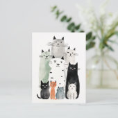 Katzen und Freunde Wasserfarbe Gouache Illustratio Postkarte (Stehend Vorderseite)