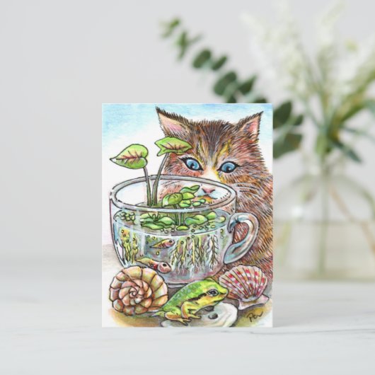 Katzen und Frosch Postkarte (Stehend Vorderseite)