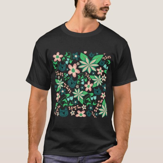 Katzen- und Frühlingsblumen T-Shirt (Vorderseite)
