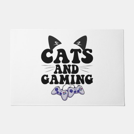 Katzen und Gaming Funny Cat Pet Lover Gaming Gesch Fußmatte (Vorderseite)