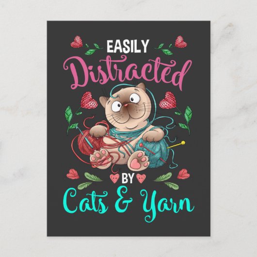 Katzen und Garne, geweiht, komische Kroketten-Frau Postkarte (Vorderseite)