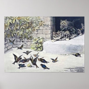 Katzen und Gartenvögel, Louis Wain Poster