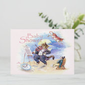 Katzen-und Geigen-Babyparty-Rosa Einladung (Stehend Vorderseite)