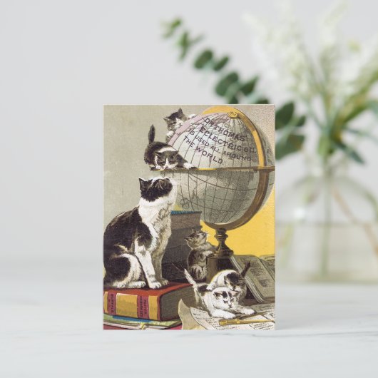 Katzen und Globe Postkarte (Stehend Vorderseite)