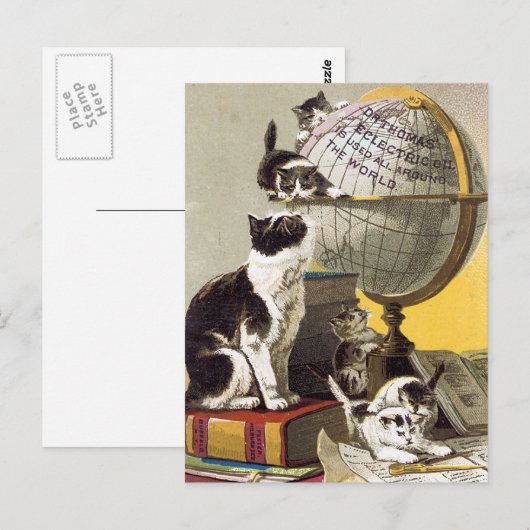 Katzen und Globe Postkarte (Vorne/Hinten)