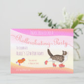 Katzen- und Guinea-Rollerskier-Party Einladung (Stehend Vorderseite)