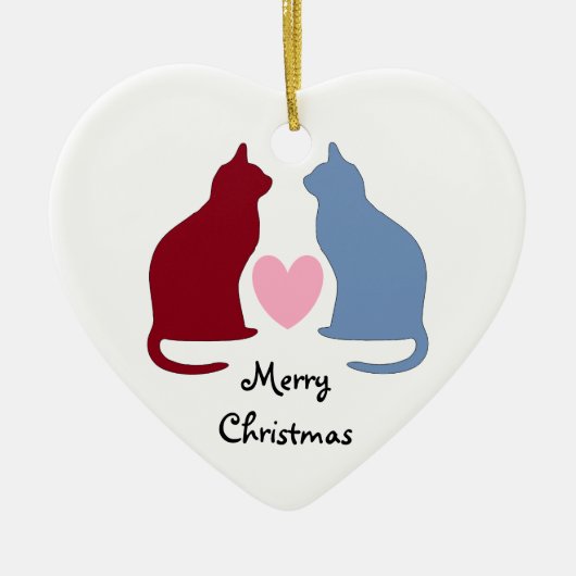 Katzen und Herz frohe Weihnachten Keramik Ornament (Vorne)