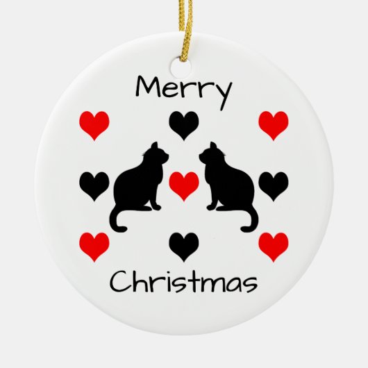 Katzen und Herz-Muster Keramik Ornament (Vorne)